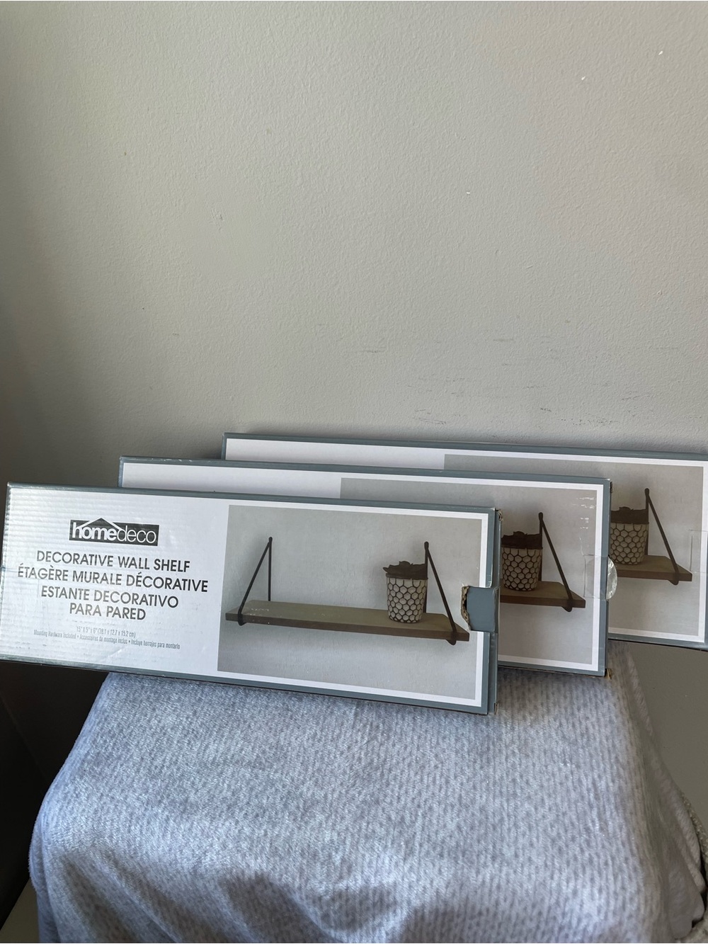 Set of 3 Homedeco Hanging Wall Shelves with Brackets 12.2" x 6" / 31 cm x 15 cm
